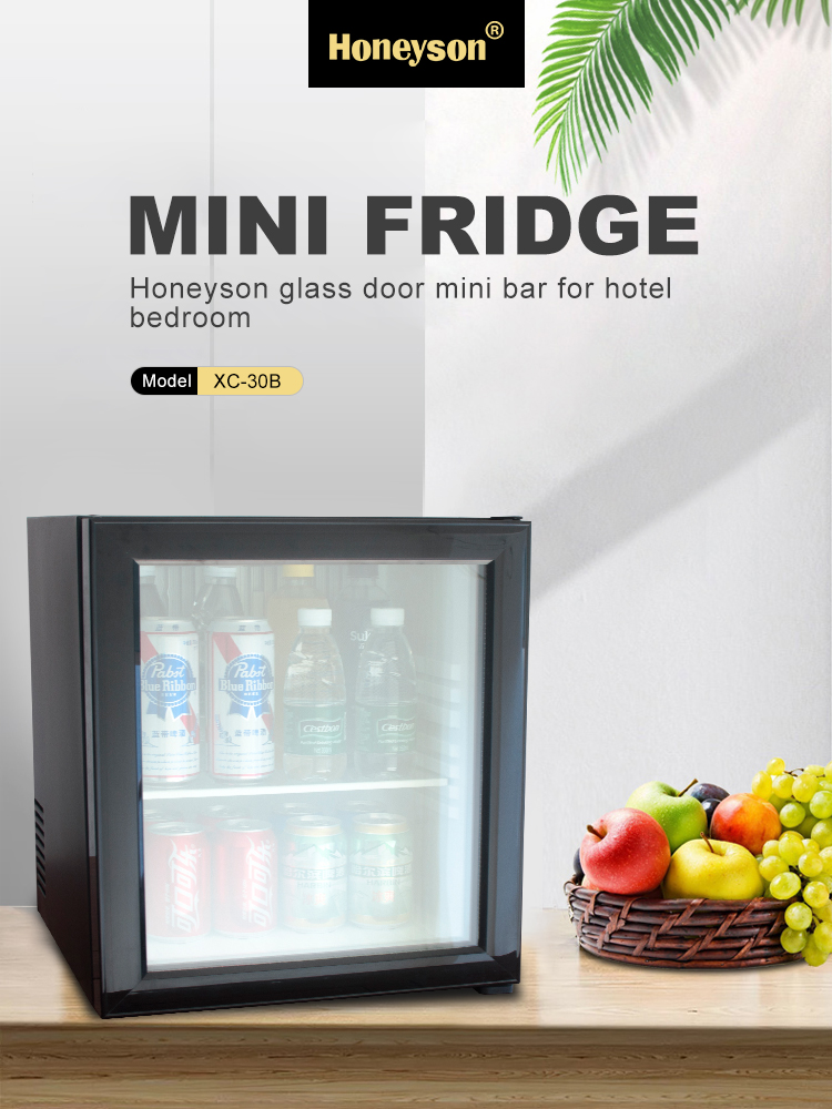 Honeyson hotel compact mini fridge with glass door no freezer